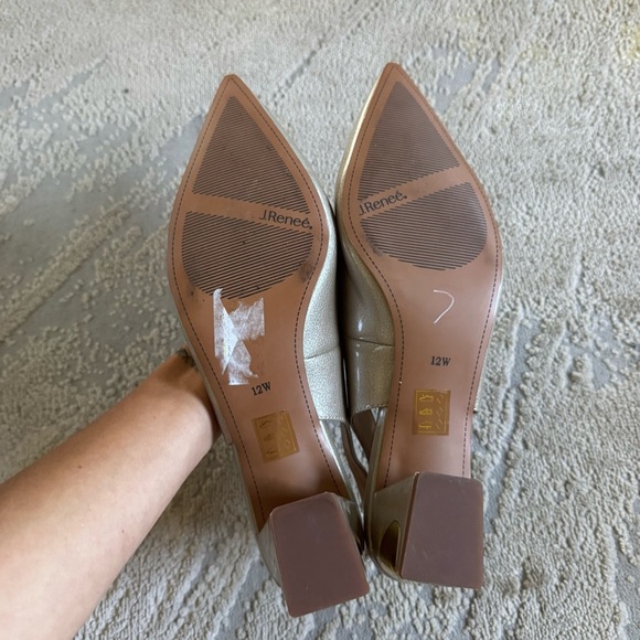 J. Renee SHAYANNE pumps block heels taupe pearl patent leather pointy toe 12 W - Picture 10 of 15